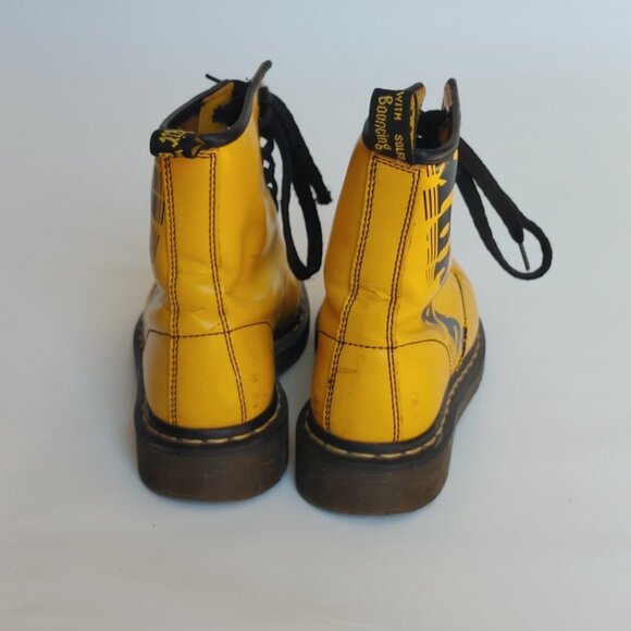 DOC DR MARTENS YELLOW LOGO BOOTS SMOOTH LEATHER RARE UNISEX SIZE 4UK US:W6 M5 - Picture 12 of 16